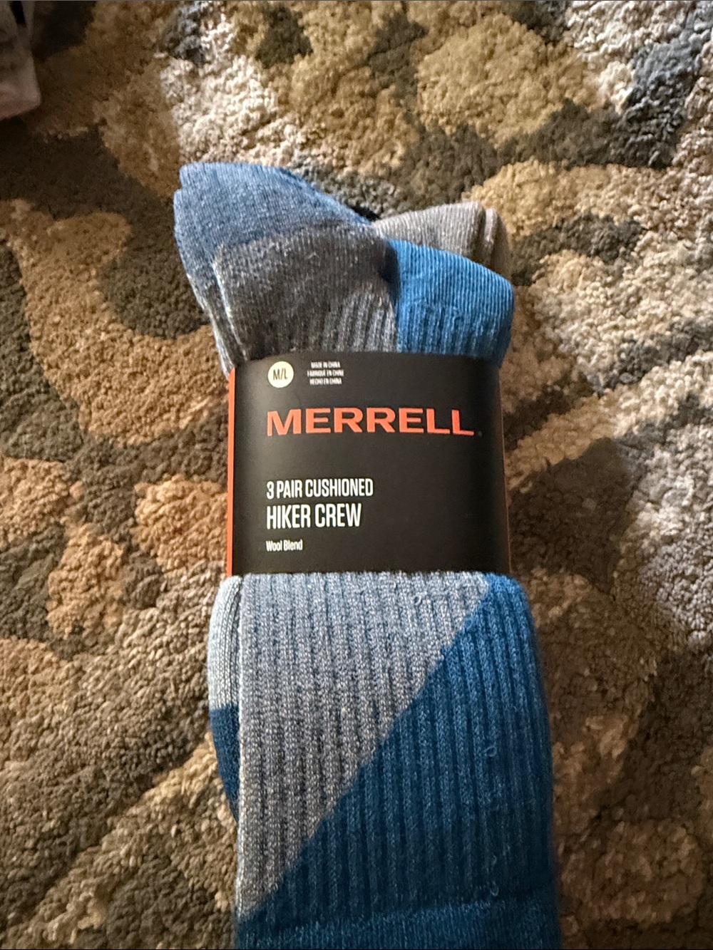 Merrell Blue and Gray Cushioned Hiker Crew Socks - 3 Pack